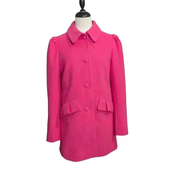 Crown & Ivy Bright Pink Small Mid Length Button Front Lined Heavy Coat - Picture 1 of 10